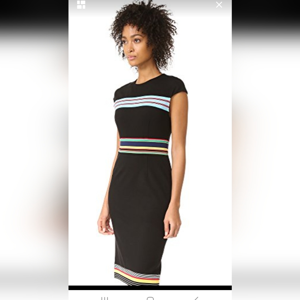 Diane Von Furstenberg Black Knit Sheath Dress with Multicolor Stripes